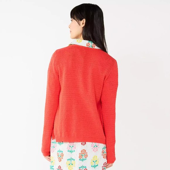 DRAPER JAMES Coral Gold Buttons Stitch Cardigan XS NWT - Picture 3 of 5